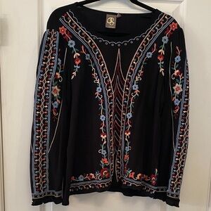 Black Embroidered Boho Blouse